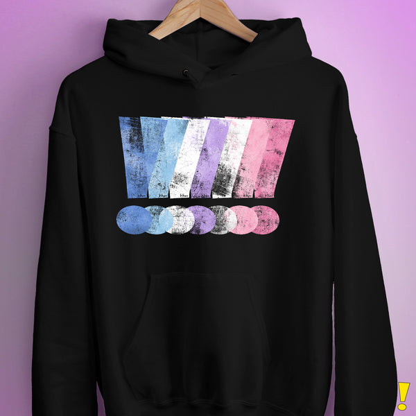 Bigender Pride Grunge Exclamation Points Hoodie - Black